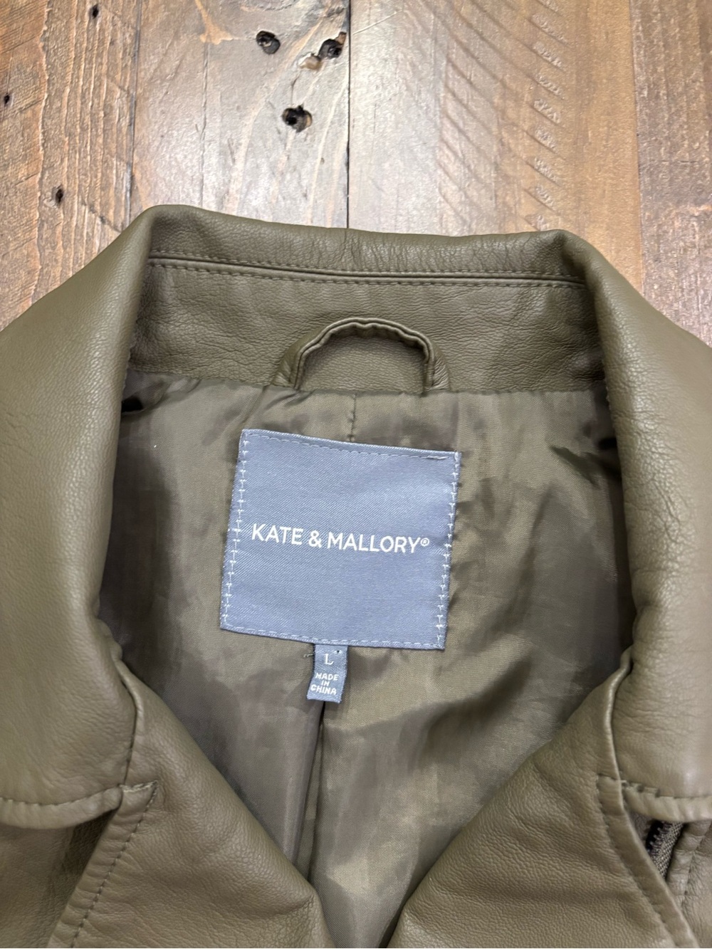 Kate & Mallory Olive Green Faux Leather Floral Moto Jacket - Picture 3 of 6